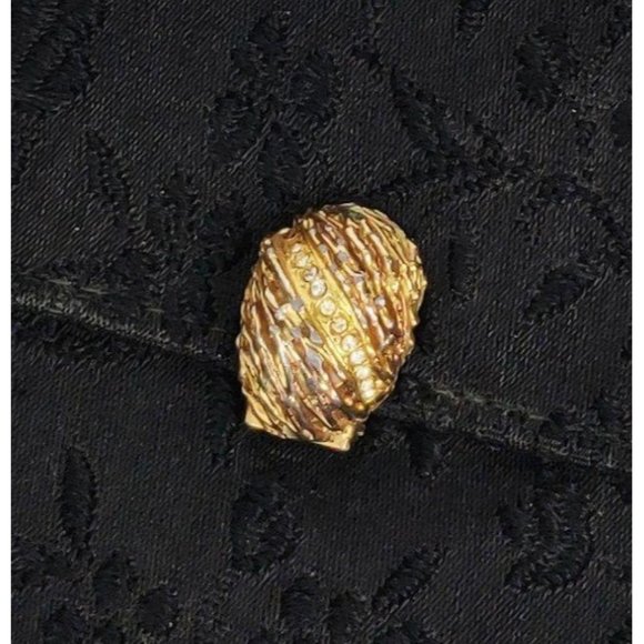 Vintage 1960s MOD Black Brocade Evening Bag Envelope Purse Gold Chain Strap Gem - Picture 8 of 9